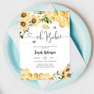 Invitation à la Baby Shower Bee Sunflower
