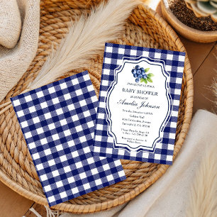 Invitation à la Baby Shower Berry Sweet Blue Gingh