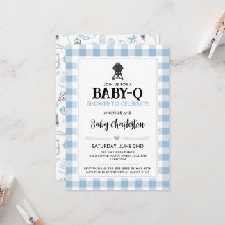 Invitation à la Baby Shower Blue Baby-Q | Fête BBQ