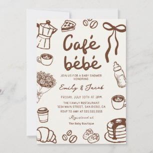 Invitation à la baby shower café bébé dessinée à l