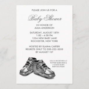 Invitation à la baby shower Chaussures bébé argent