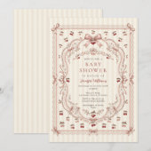 Invitation à la Baby Shower Cherry Bows (Devant / Derrière)