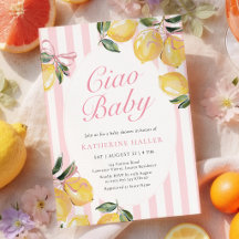 Invitation à la baby shower Ciao Baby Lemon Pink