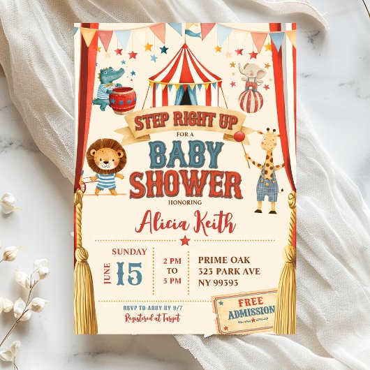 Invitation à la Baby Shower Cirque Step Right Up