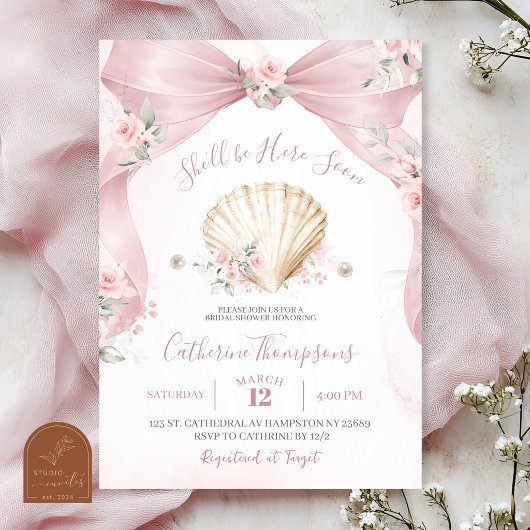 Invitation à la baby shower Coquette Shell avec un