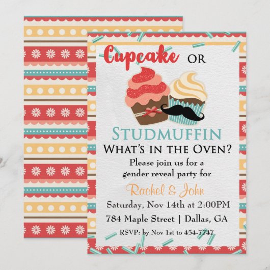Invitation à la baby shower Cupcake ou Stud Muffin (Devant / Derrière)