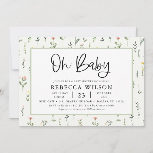 Invitation à la Baby Shower dans un jardin de fleu (Devant)