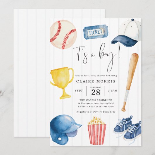 Invitation à la baby shower de baseball (Devant / Derrière)