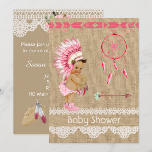 Invitation à la baby shower de bébé fille amérindi
