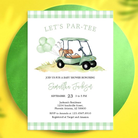 Invitation à la baby shower de golf Let's Par-tee