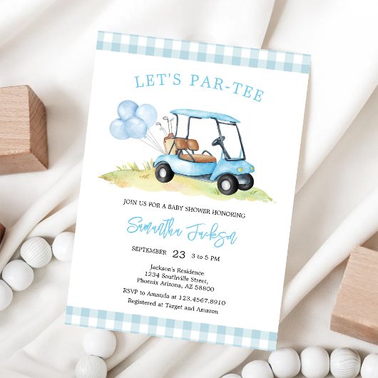 Invitation à la baby shower de golf Let's Par-tee
