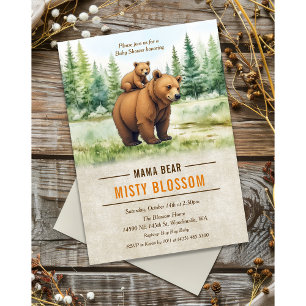 Invitation à la Baby Shower de Mama Bear en Forêt