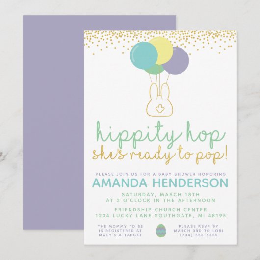 Invitation à la baby shower de Pâques (Devant / Derrière)