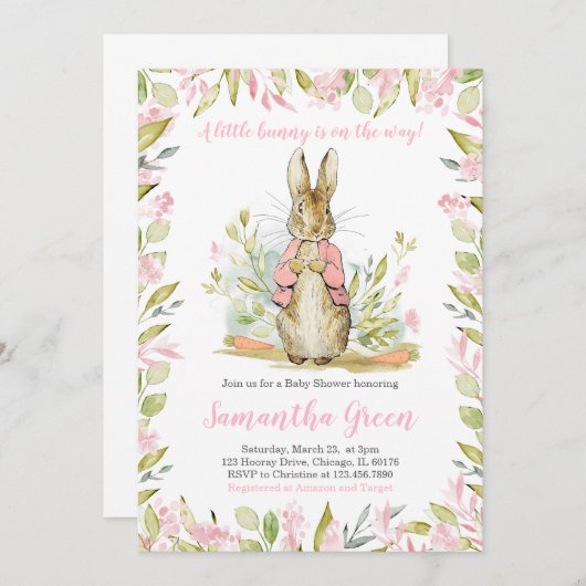 Invitation à la Baby Shower de Peter Rabbit (Devant / Derrière)