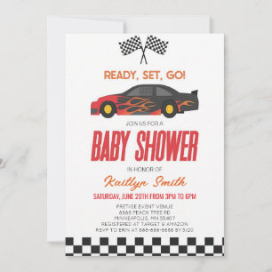 Invitation à la baby shower de voiture de course à