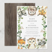 Invitation à la baby shower des animaux de la forê