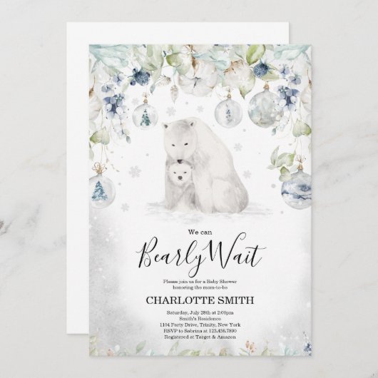 Invitation à la Baby Shower d'hiver avec un ours p (Devant / Derrière)