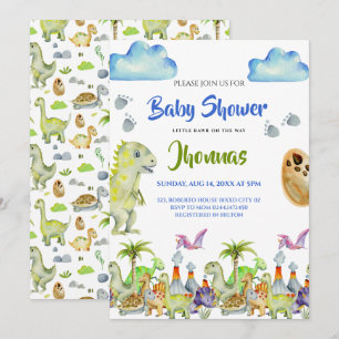 Invitation à la baby shower Dino little rawr