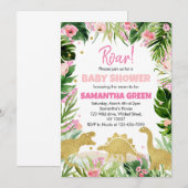 Invitation à la Baby Shower Dinosaur Fille (Devant / Derrière)