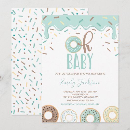 Invitation à la Baby Shower Donut Oh Bébé Donut Sh (Devant / Derrière)