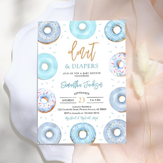 Invitation à la Baby Shower Donuts Bleus et Couche