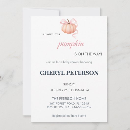 Invitation à la Baby Shower Douce Petite Citrouill (Devant)