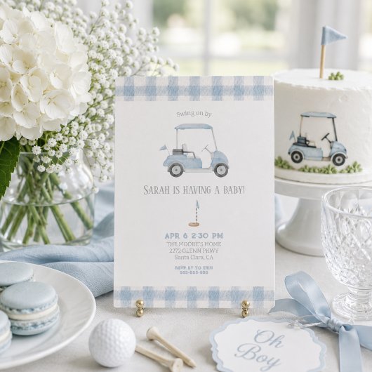 Invitation à la baby shower du chariot de golf ble