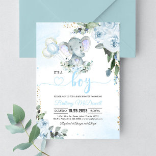 Invitation à la Baby Shower du Petit Éléphant Bleu