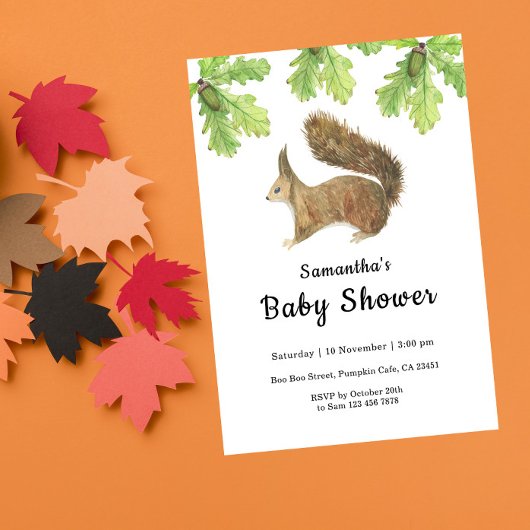 Invitation à la baby shower écureuil d'automne
