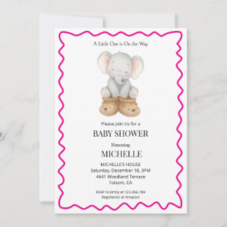 Invitation à la baby shower éléphant bébé rose mig