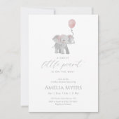 Invitation à la baby shower éléphant rose (Devant)