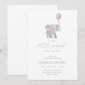 Invitation à la baby shower éléphant rose (Devant / Derrière)