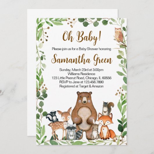 Invitation à la Baby Shower en Forêt (Devant / Derrière)