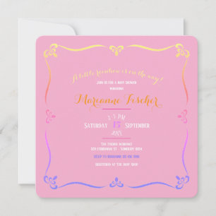 Invitation à la baby shower Fille Arc-en-ciel Rétr
