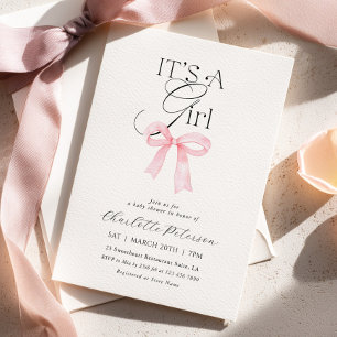 Invitation à la Baby Shower Fille au Nœud Rose