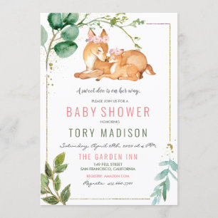 Invitation à la baby shower Fille Cerf