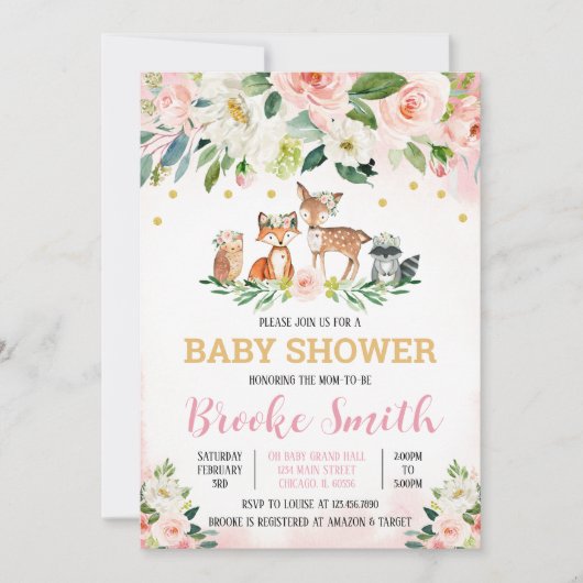 Invitation à la Baby Shower Fille en Forêt (Devant)