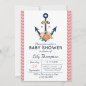 Invitation à la Baby Shower Fille Fleurs d'Ancre N (Devant)