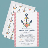 Invitation à la Baby Shower Fille Fleurs d'Ancre N