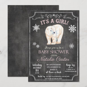 Invitation à la baby shower fille ours polaire