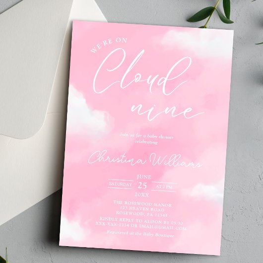 Invitation à la Baby Shower Fille Rose Cloud 9