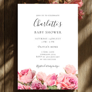 Invitation à la baby shower Fille Rose Rose