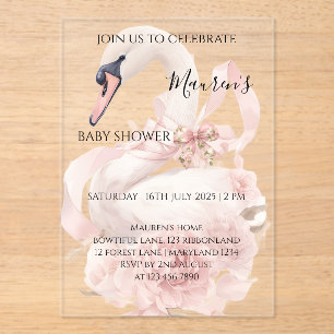 Invitation à la baby shower Fille Ruban Rose