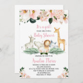 Invitation à la baby shower Fille Safari Animaux (Devant / Derrière)