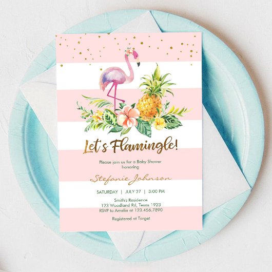 Invitation à la Baby Shower Flamant Rose