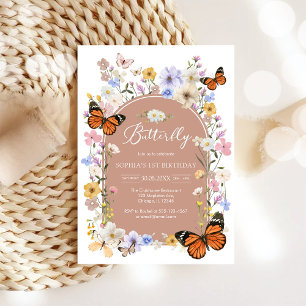 Invitation à la baby shower Fleur Sauvage Papillon