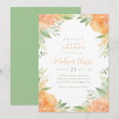 Invitation à la Baby Shower Fleurs Orange Joli (Devant / Derrière)
