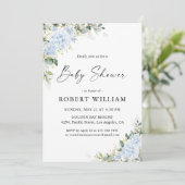 Invitation à la baby shower florale Hydrangea Bleu (Debout devant)