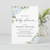 Invitation à la baby shower florale Hydrangea Bleu (Debout devant)