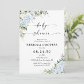 Invitation à la baby shower florale Hydrangea Bleu (Debout devant)